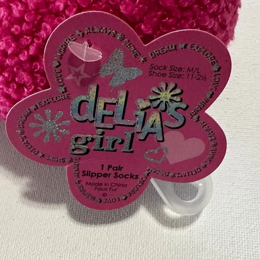 Delia's Girl Slipper Socks Kids M/L Shoe 11-2 1/2‎ Pink NEW Smiley Face Non-Slip